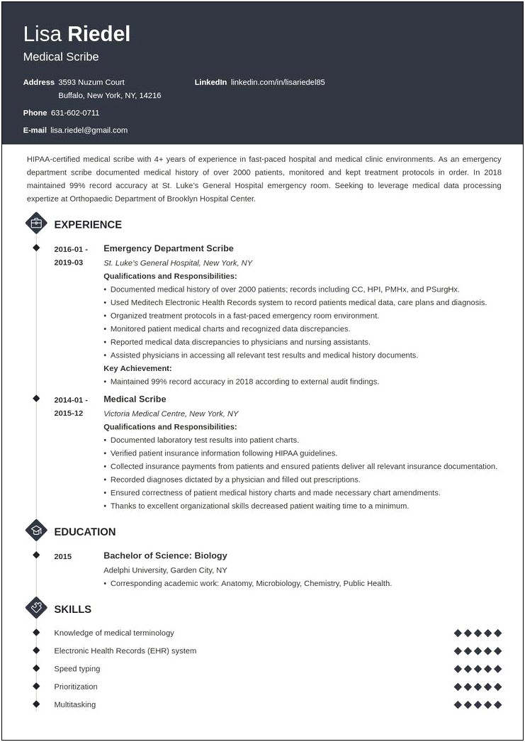 Objective Part Of Resume For Medical Scribe