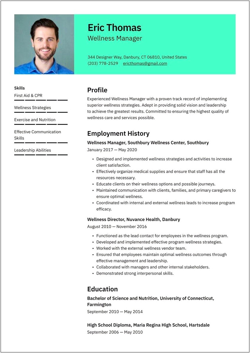 Objective Part Of Resume For Wellness Coordinator