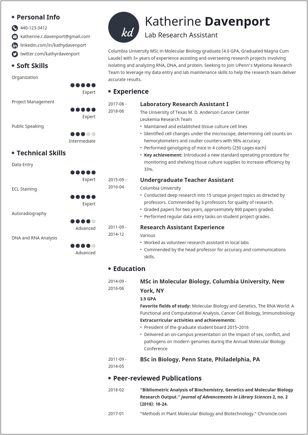 Objective Resume Applying For Research