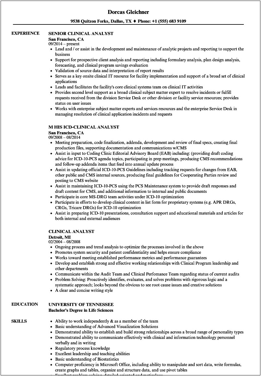 Objective Resume Clinical Review Analyst