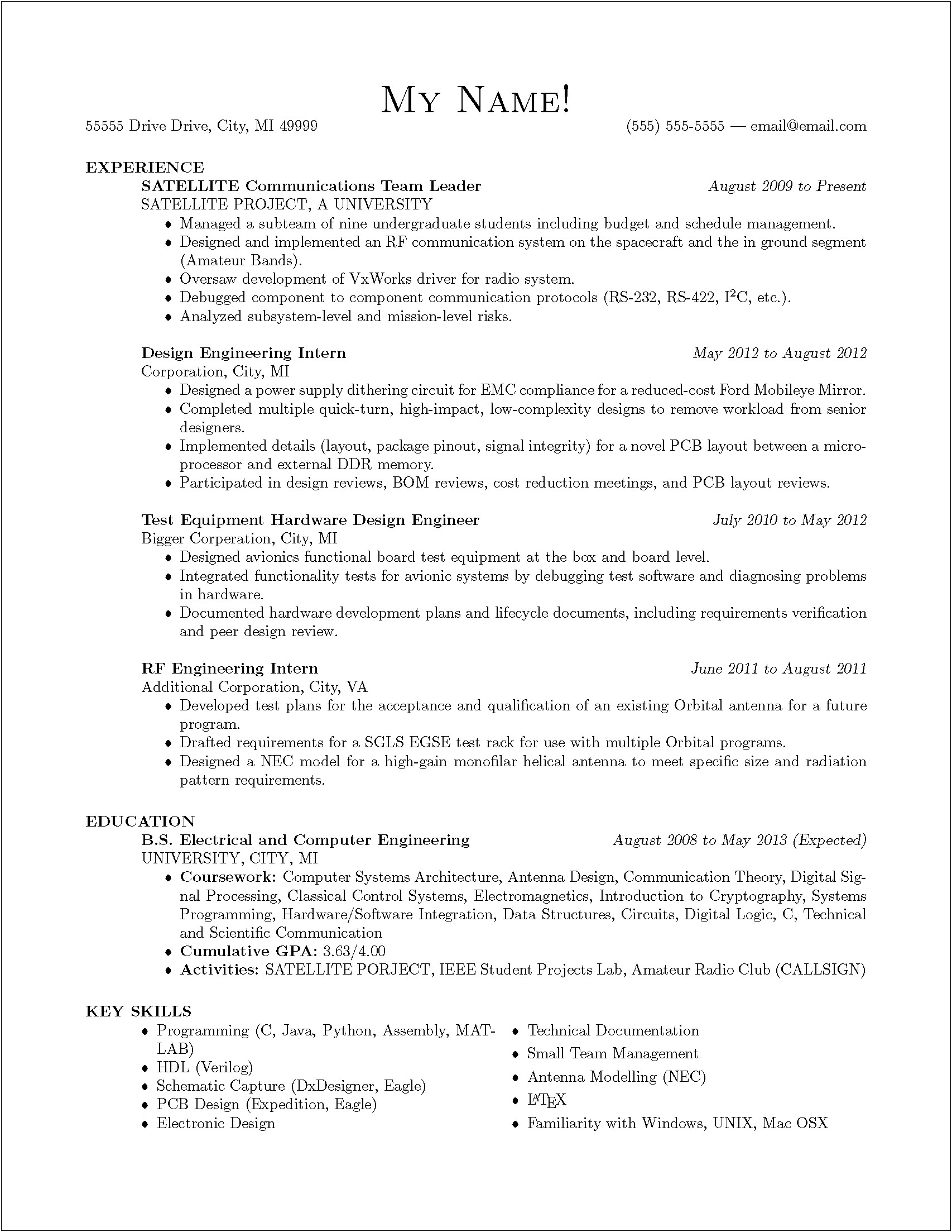 Objective Resume Electrical Engineer Internship