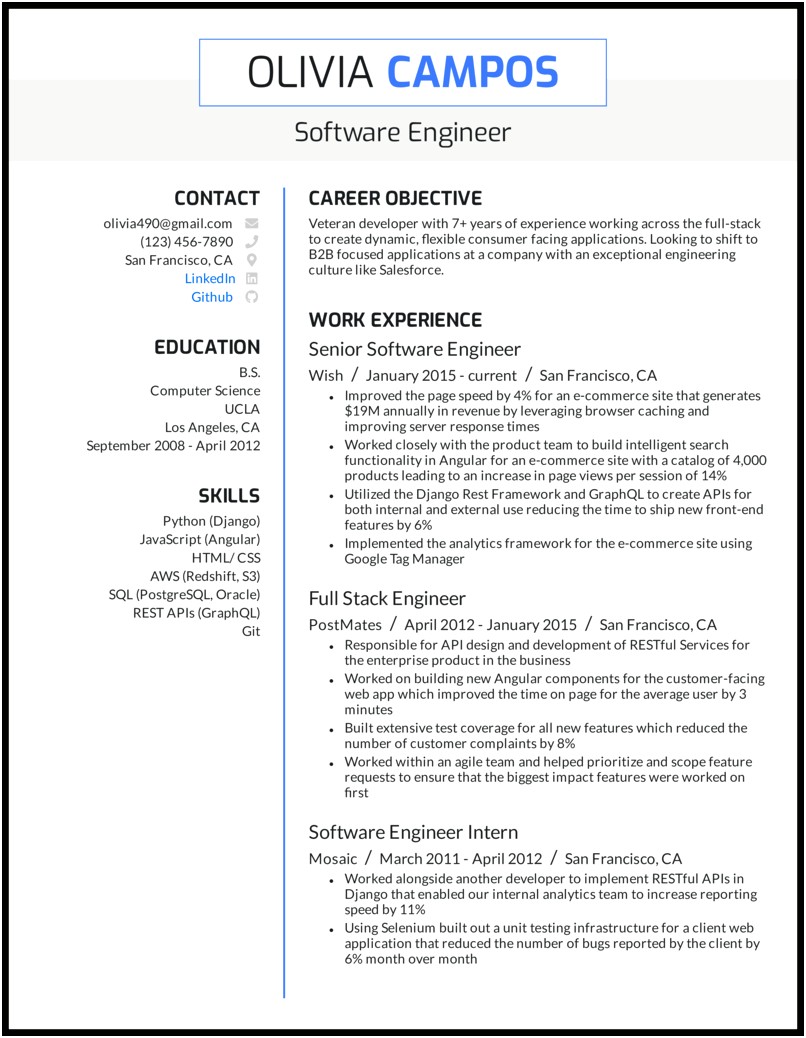 Objective Resume Engineering Internship Examples