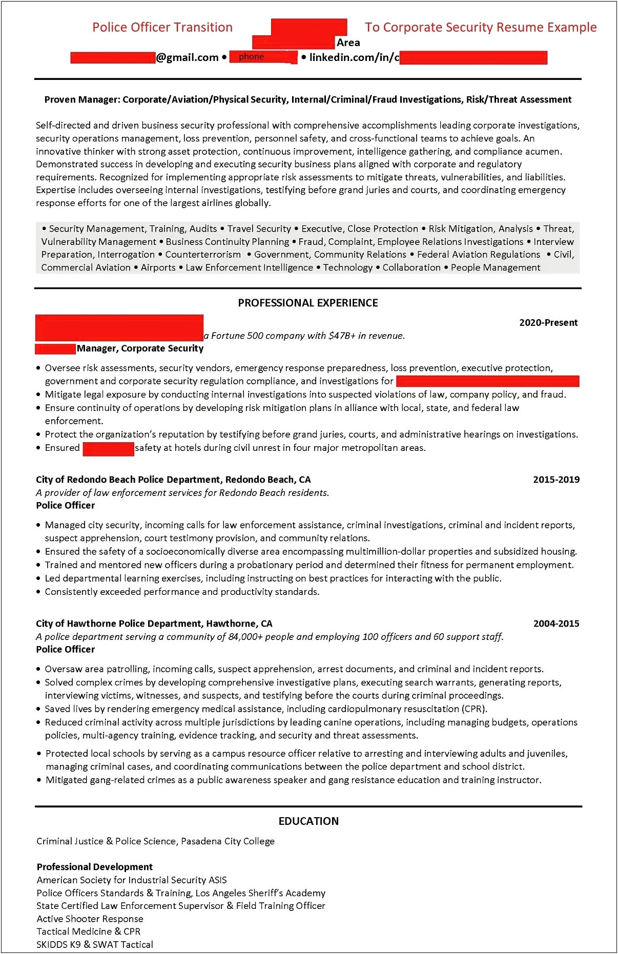 Objective Resume Example For Police Officer