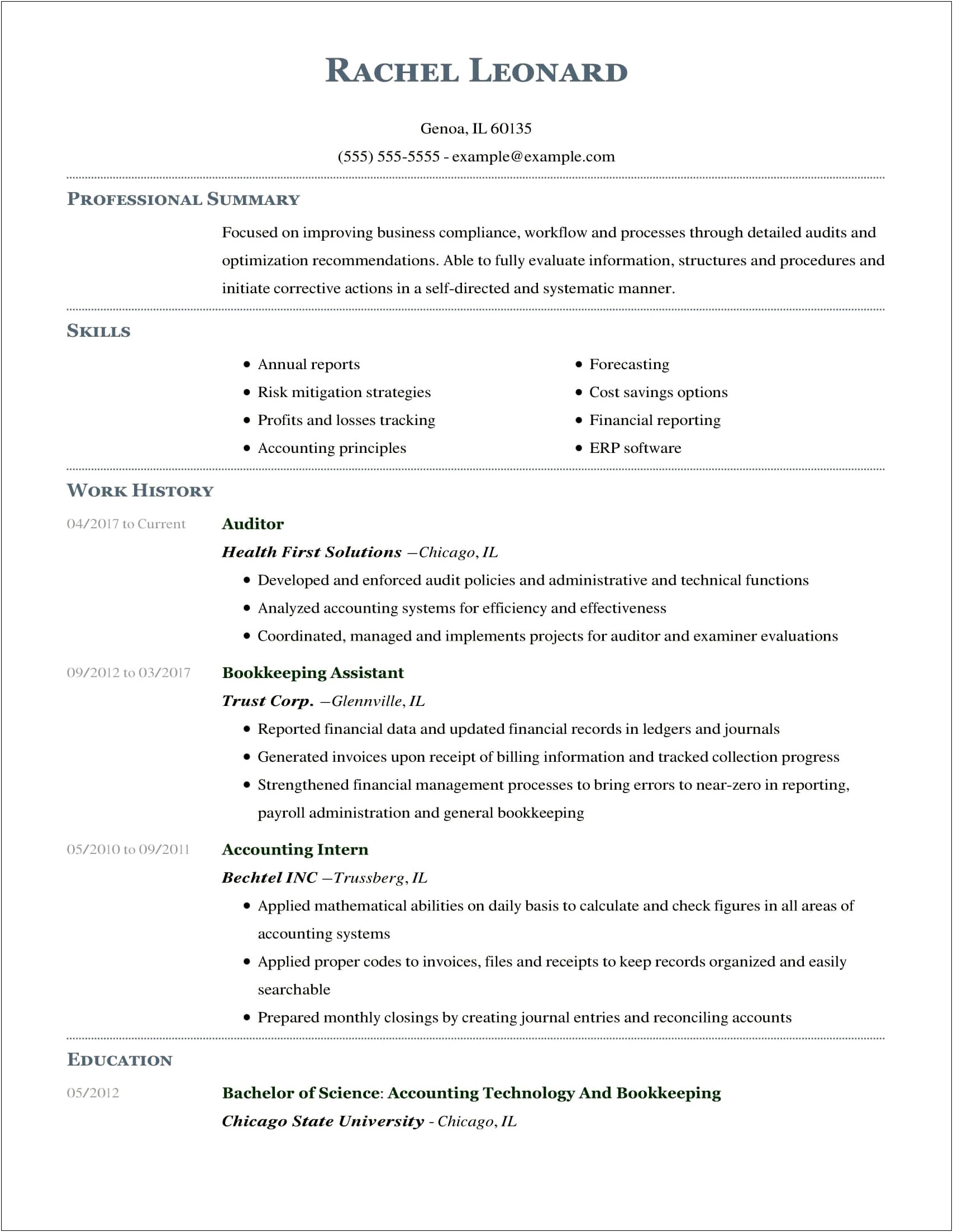 Objective Resume Examples For Accounting