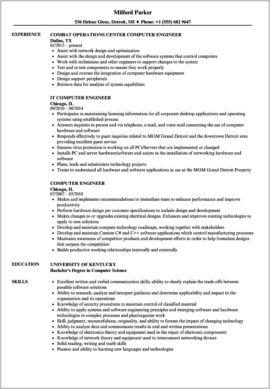 Objective Resume For Computer Engineer