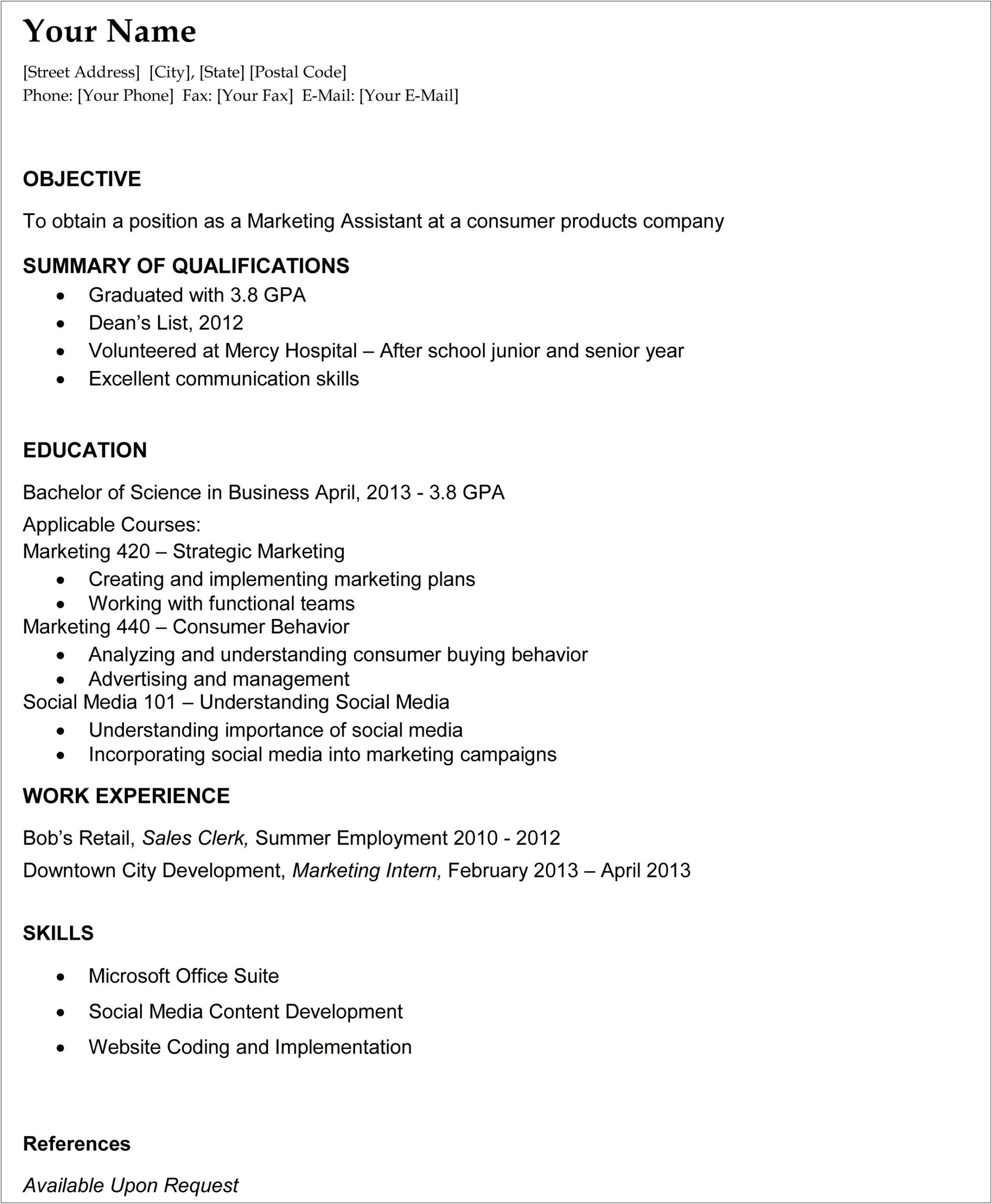 Objective Resume For Ecently Graduate