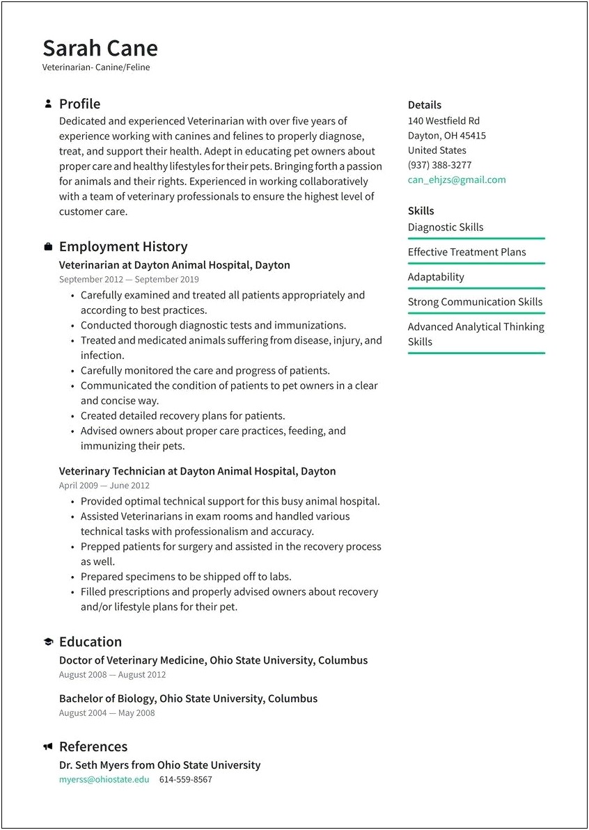 Objective Resume For Vet Assistant