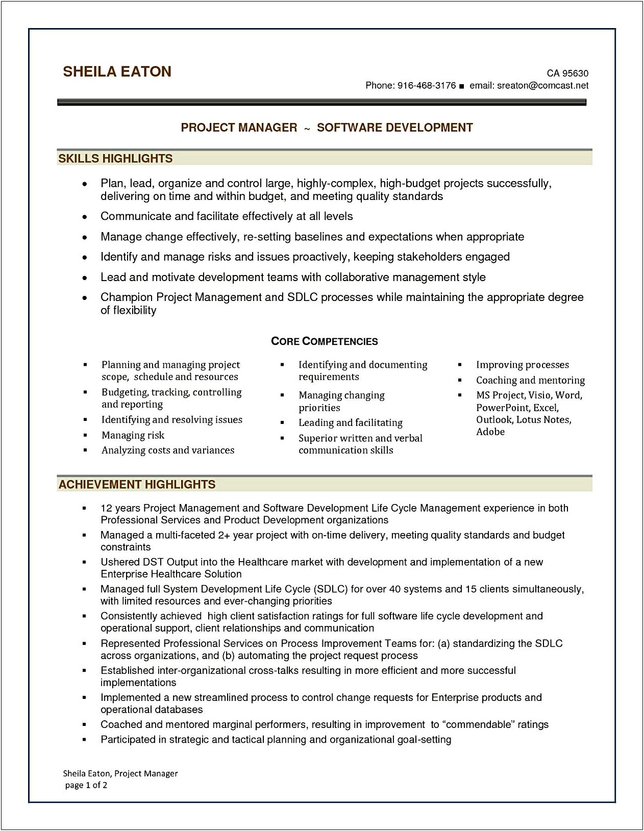 Objective Resume Software Project Manager