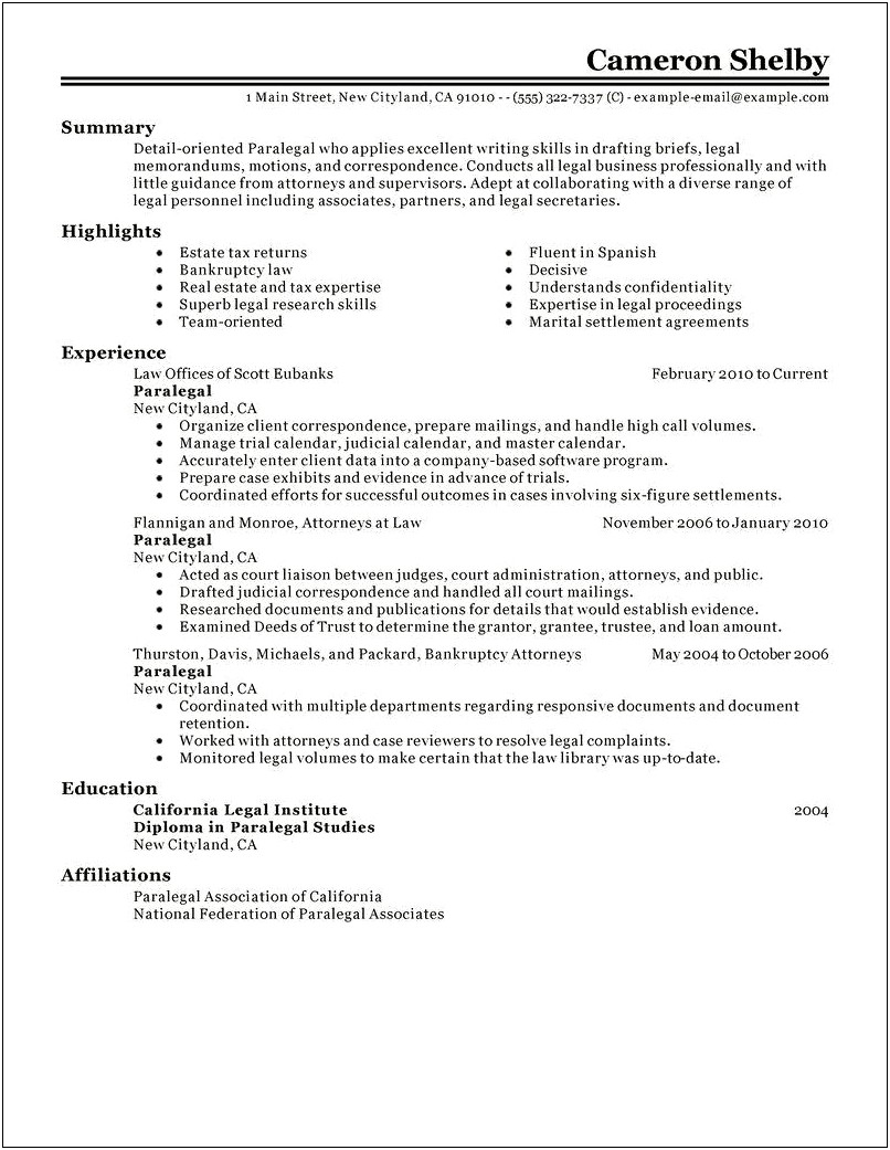 Objective Statement For A Paralegal Resume