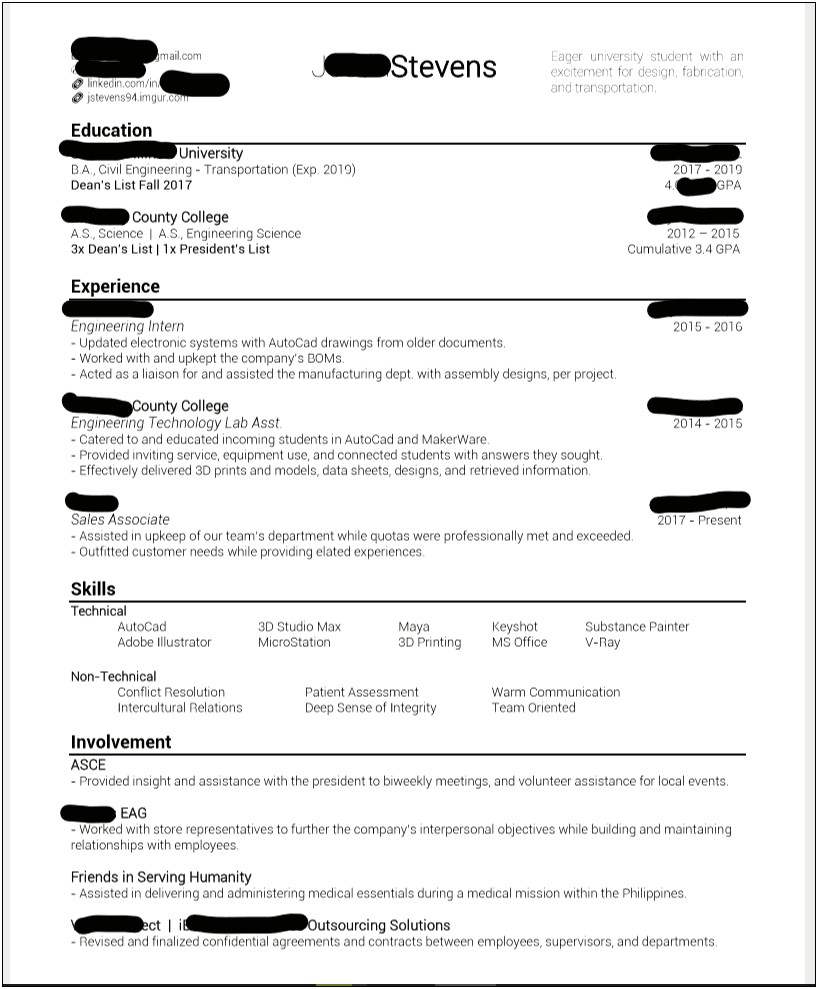 Objective Statement For Civil Engineering Intern Resume