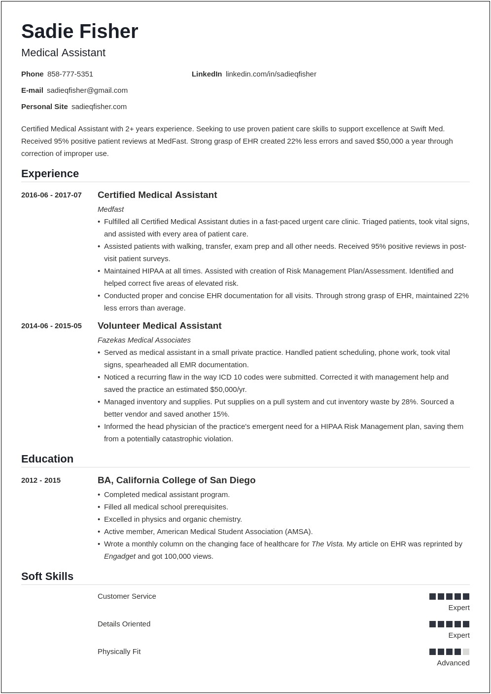 Objective Statement For Medical Assistant Resume