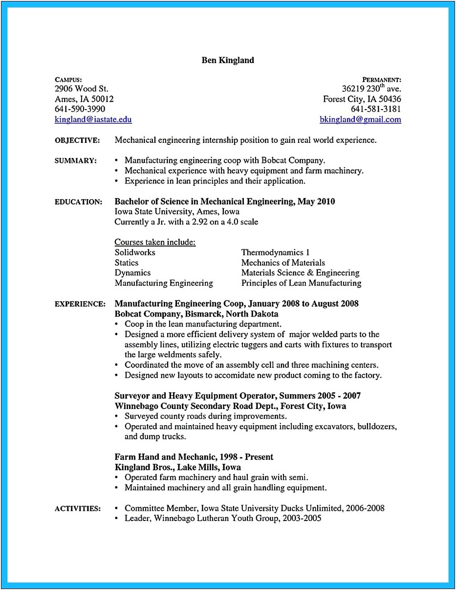 Objective Statement For Resume Industrial Maintenance