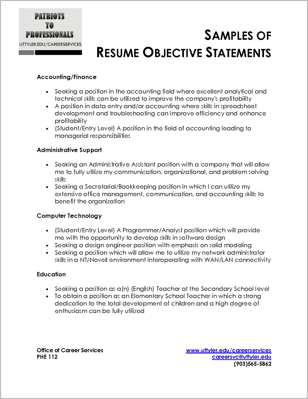 Objective Statement From The Resume