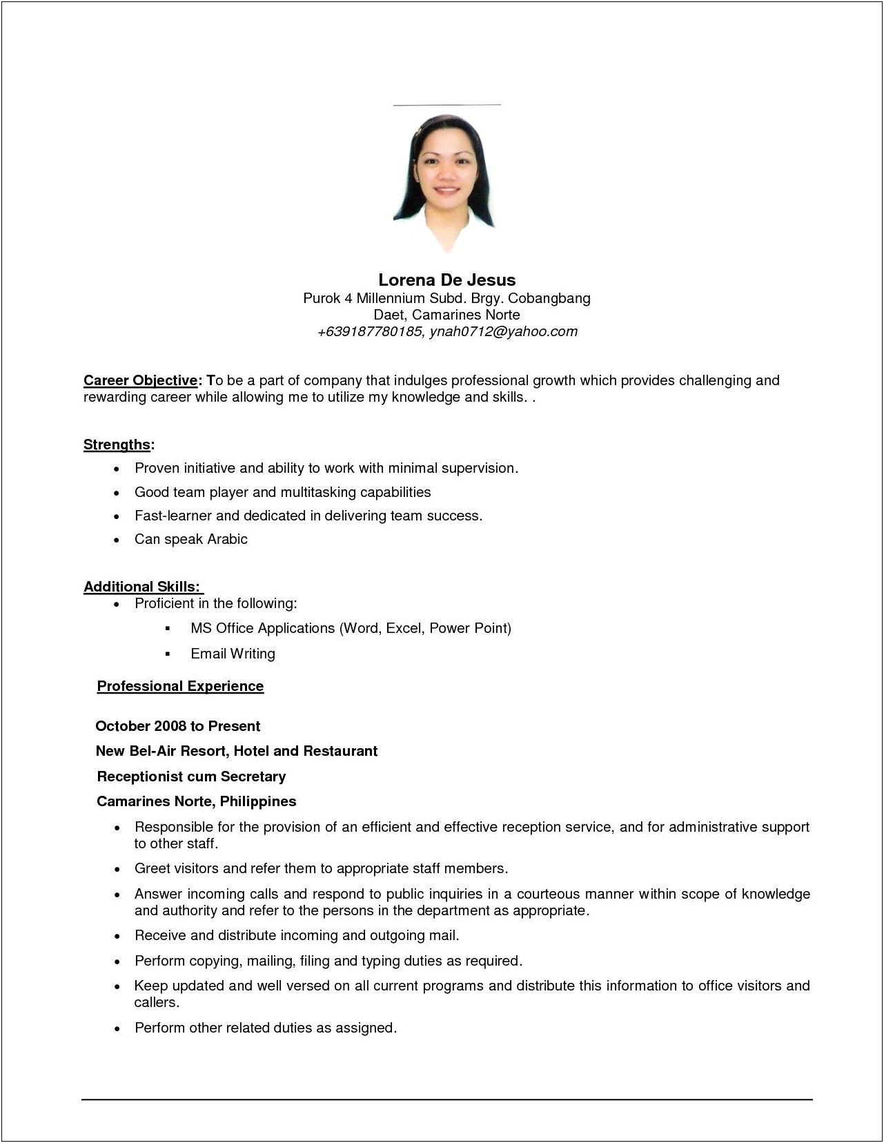 Objective Statement On Resume First Job