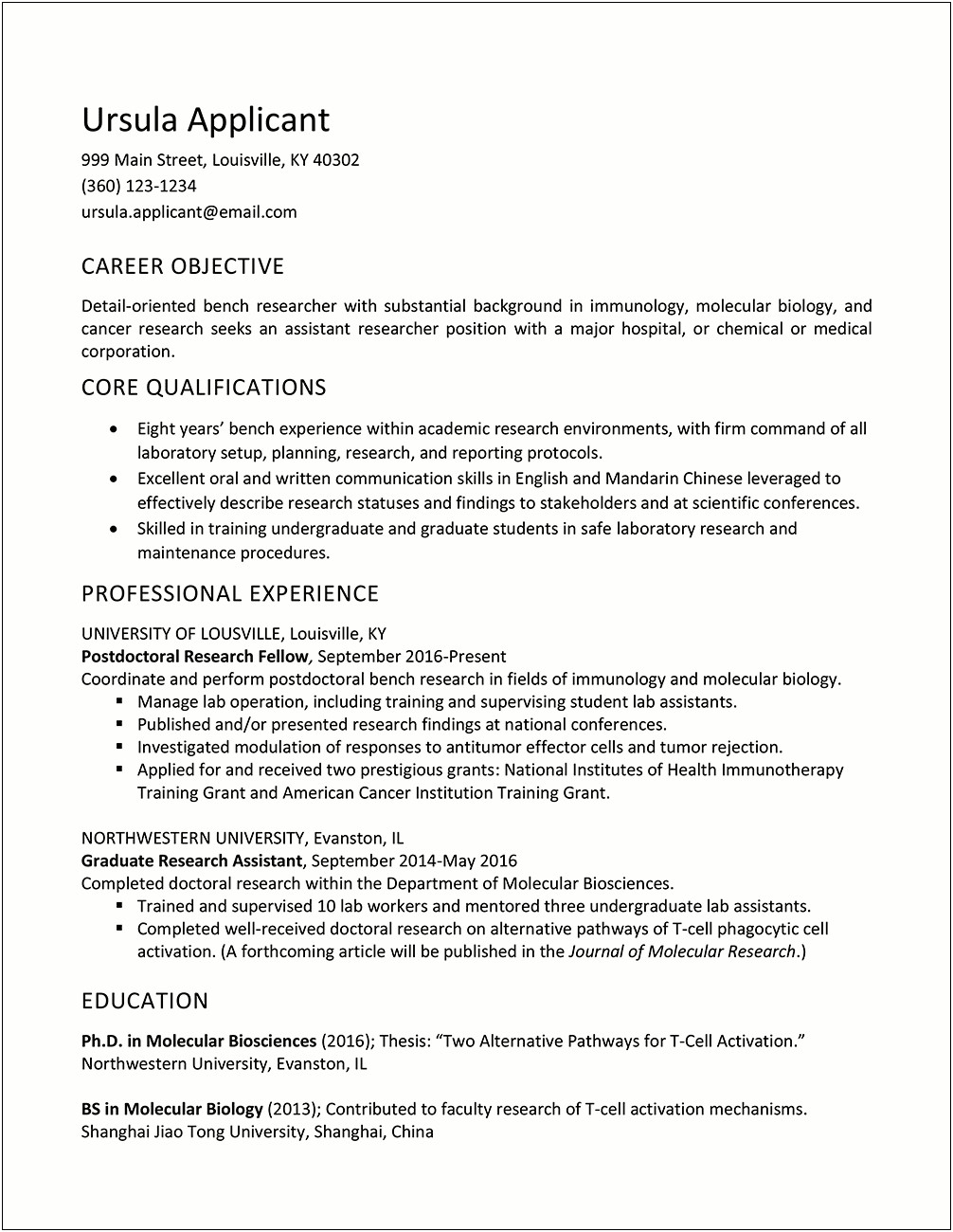 Objective Statement Resume Research Position