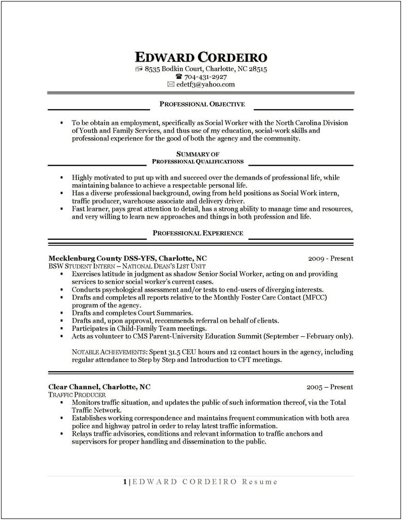 Objective Statement Resume Social Services