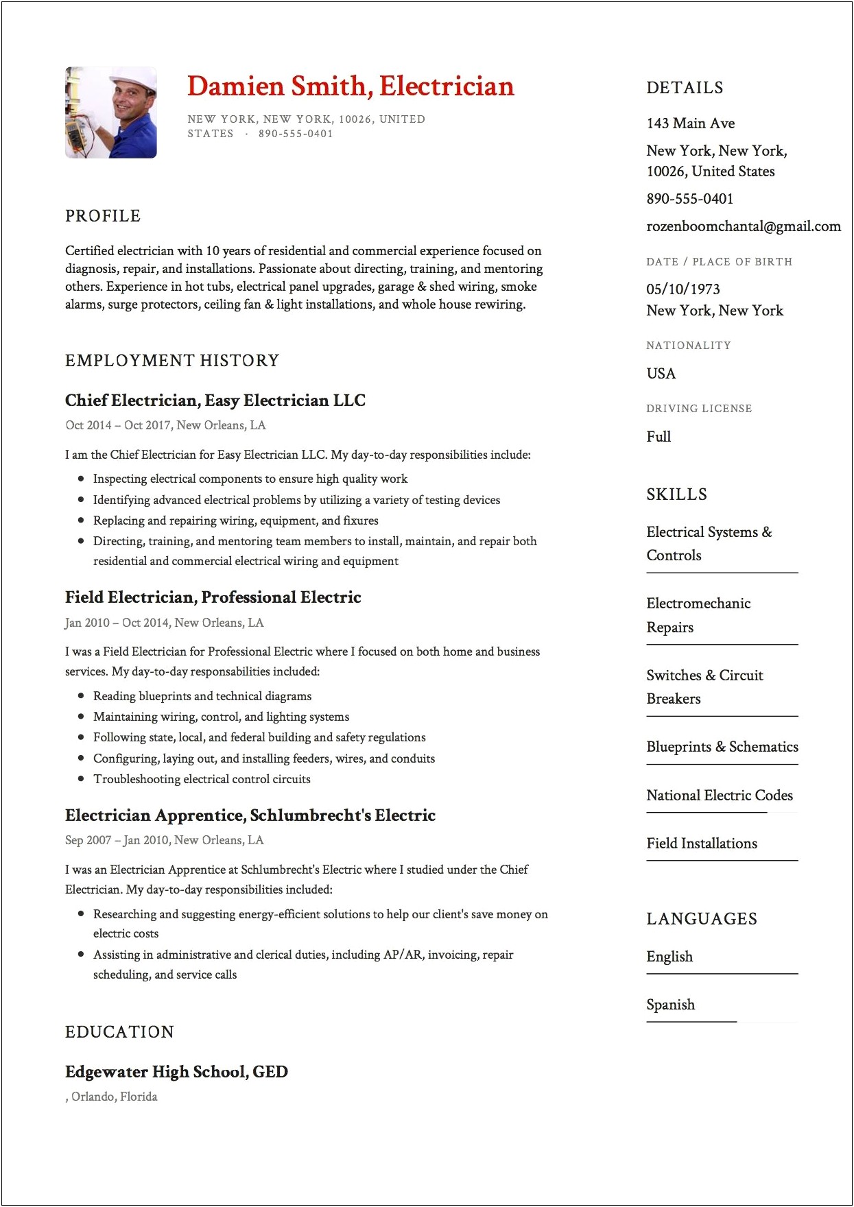 Objective Summary For Resume For Electrician