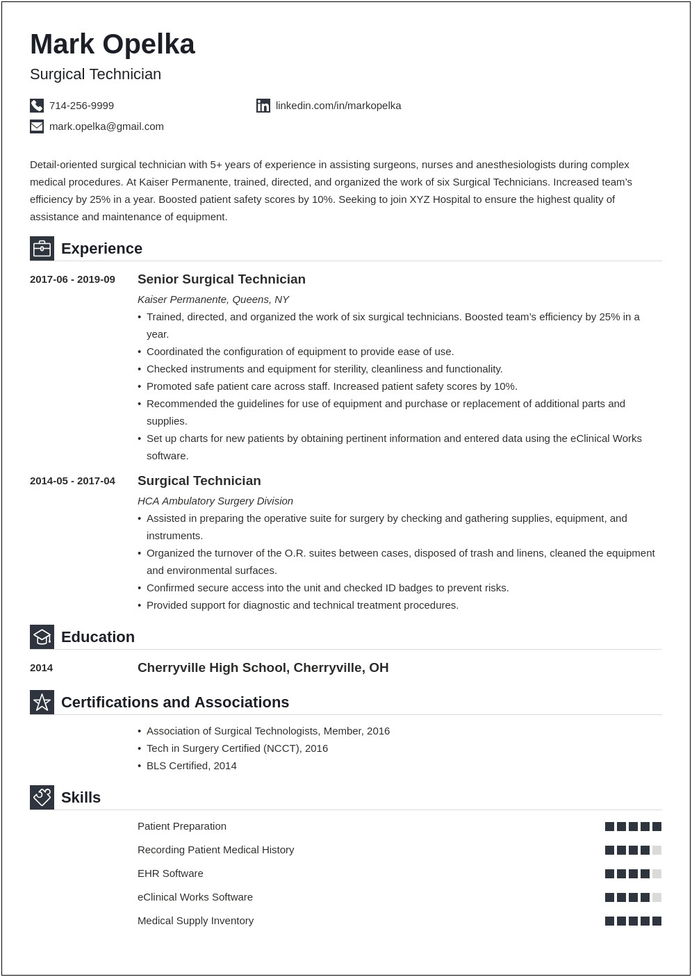 Objective Summary For Surgical Tech Resume