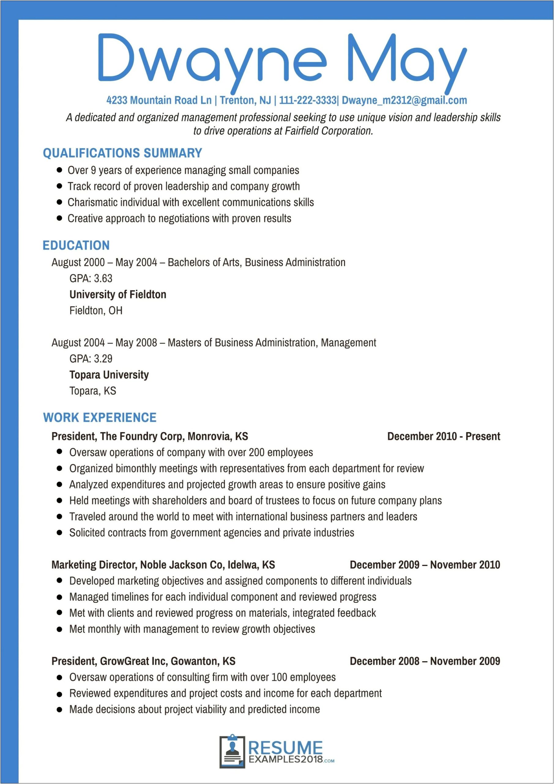 Objectives Examples For Resume Business