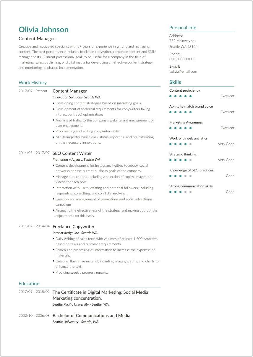 Objectives Examples For Seo Content Management Resume