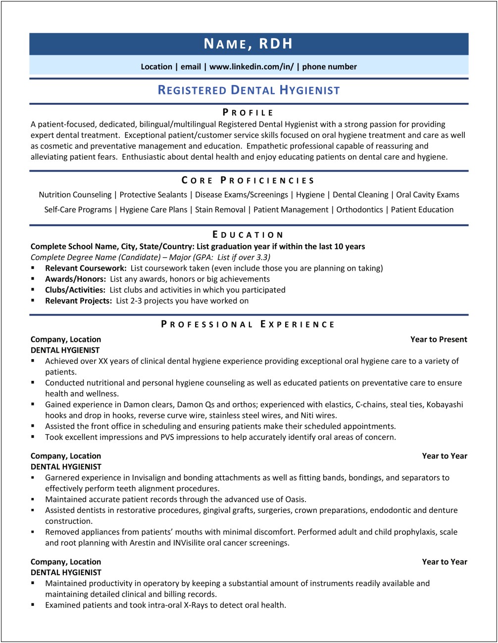 Objectives For A Dental Hygiene Resume