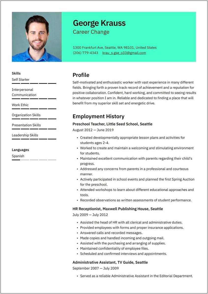 Objectives For Career Change Resume