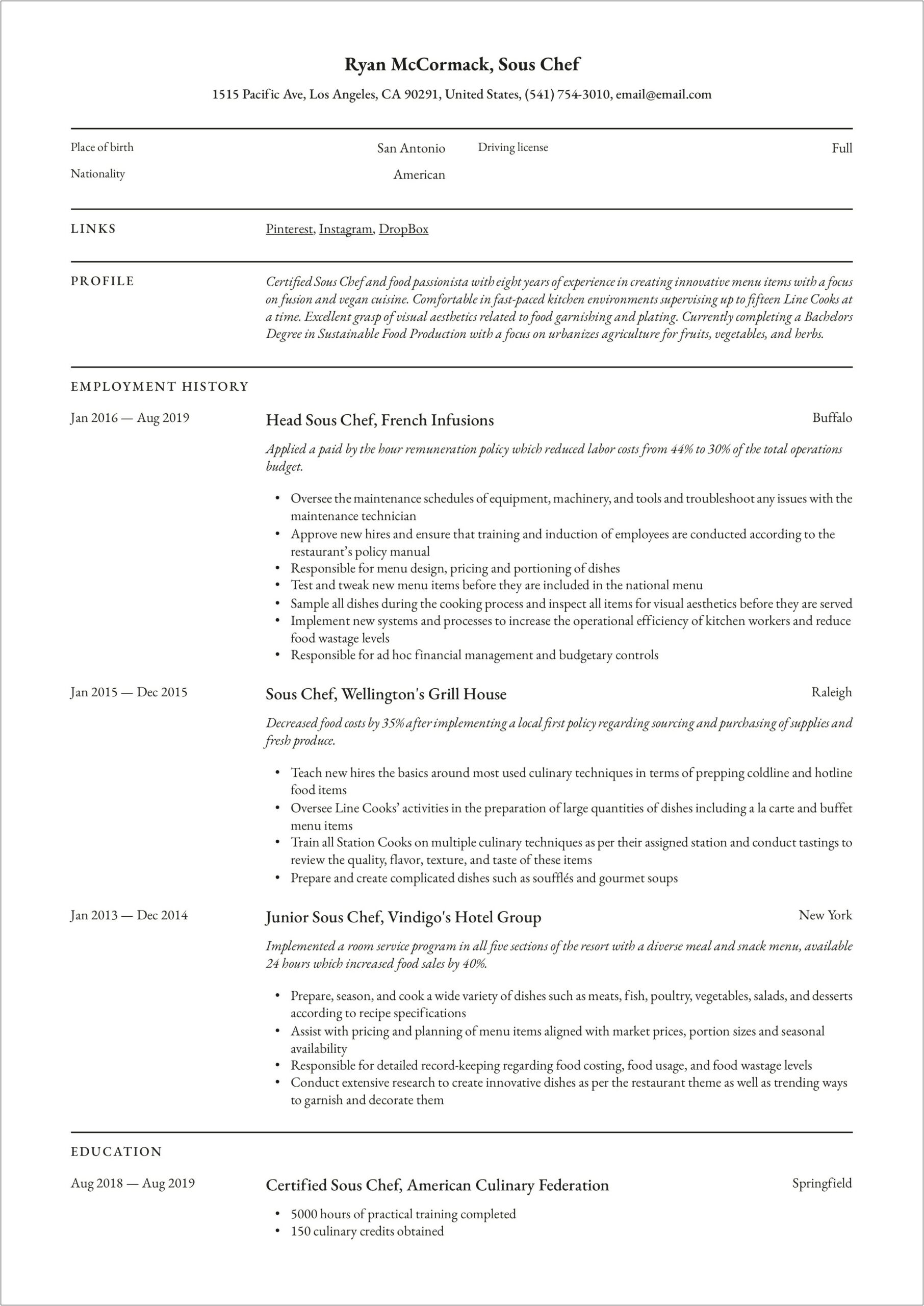 Objectives For Line Cook Resume