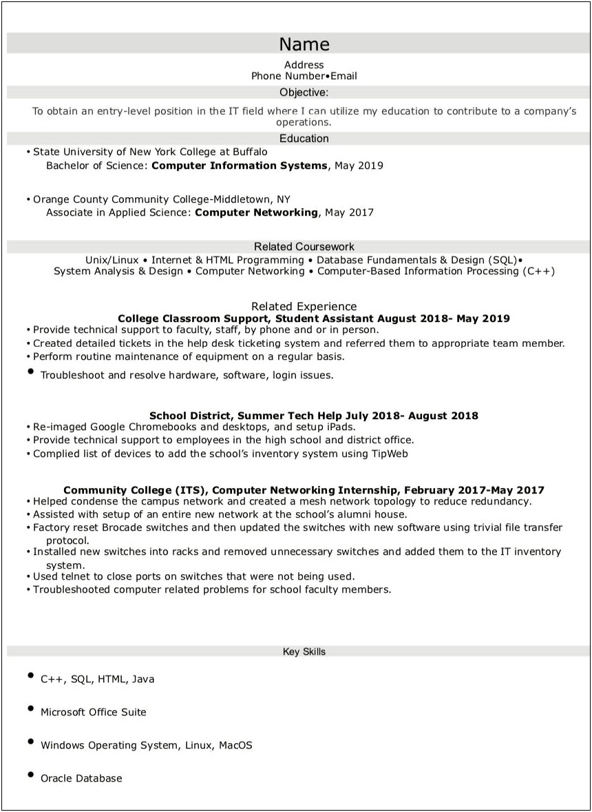 Objectives For New College Graduates On Resume