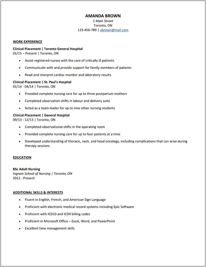 Objectives For Nursing Major Resume