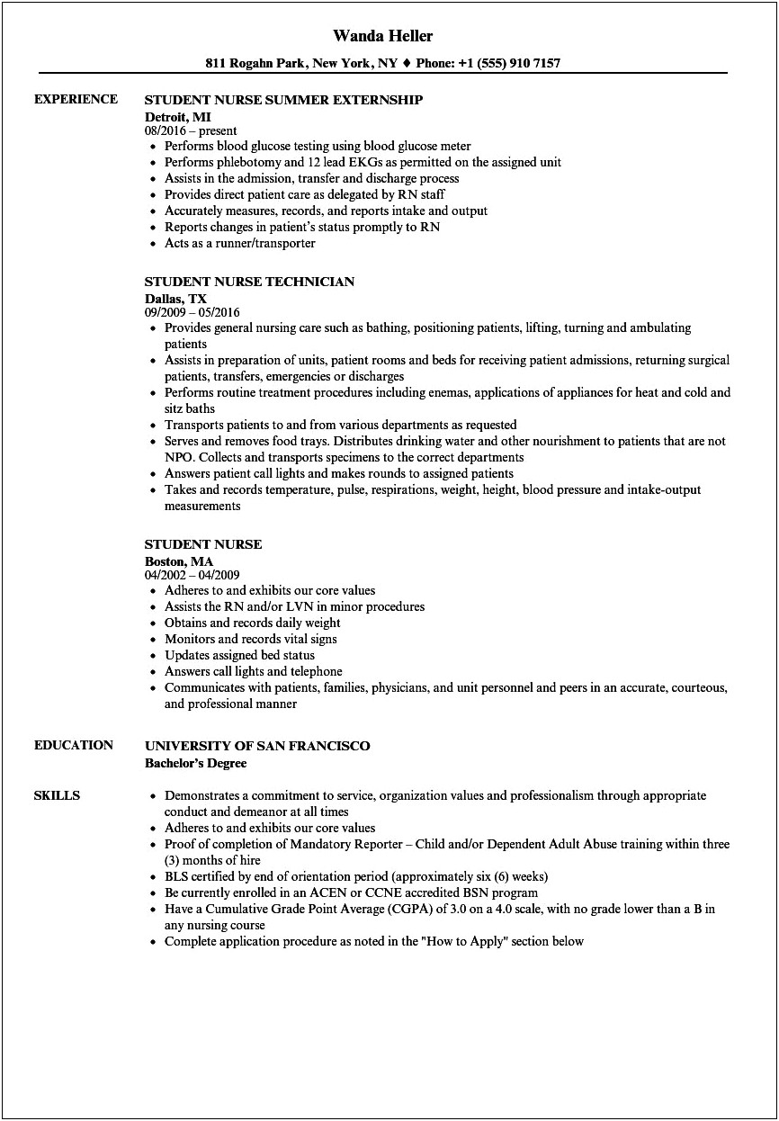Objectives For Nursing Student Resume