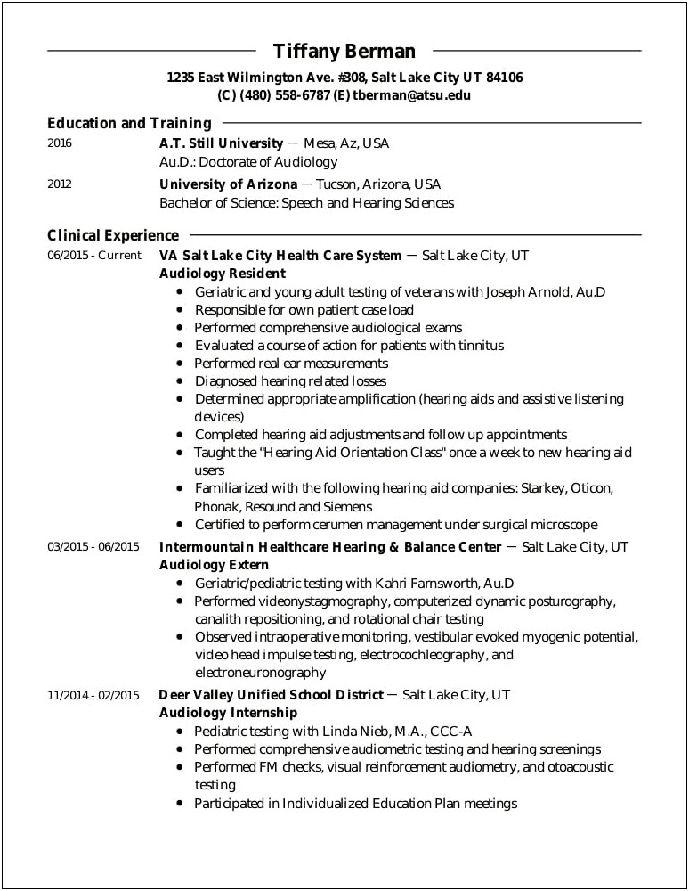 Objectives For Resume Examples Audiology