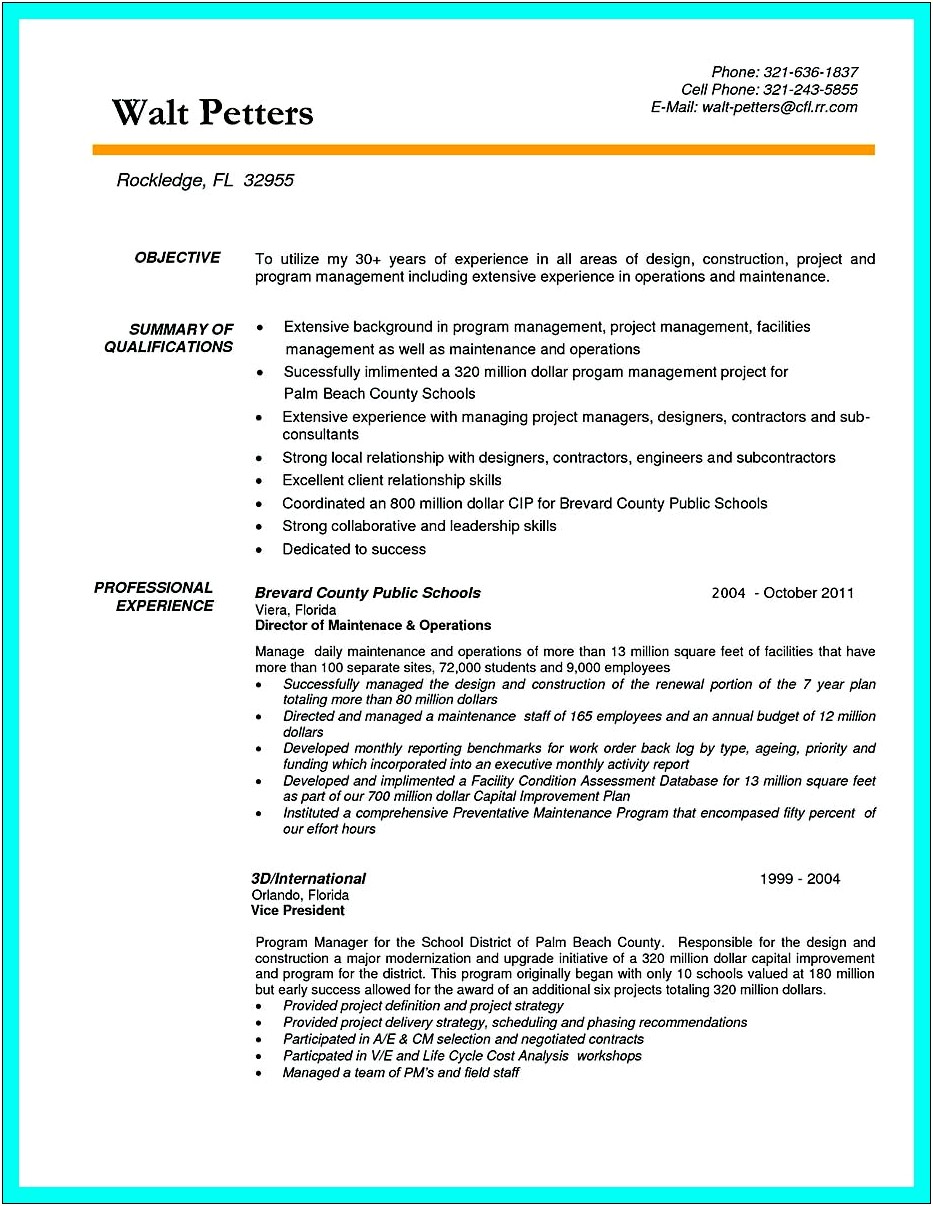 Objectives For Resume For Construction Superintendent