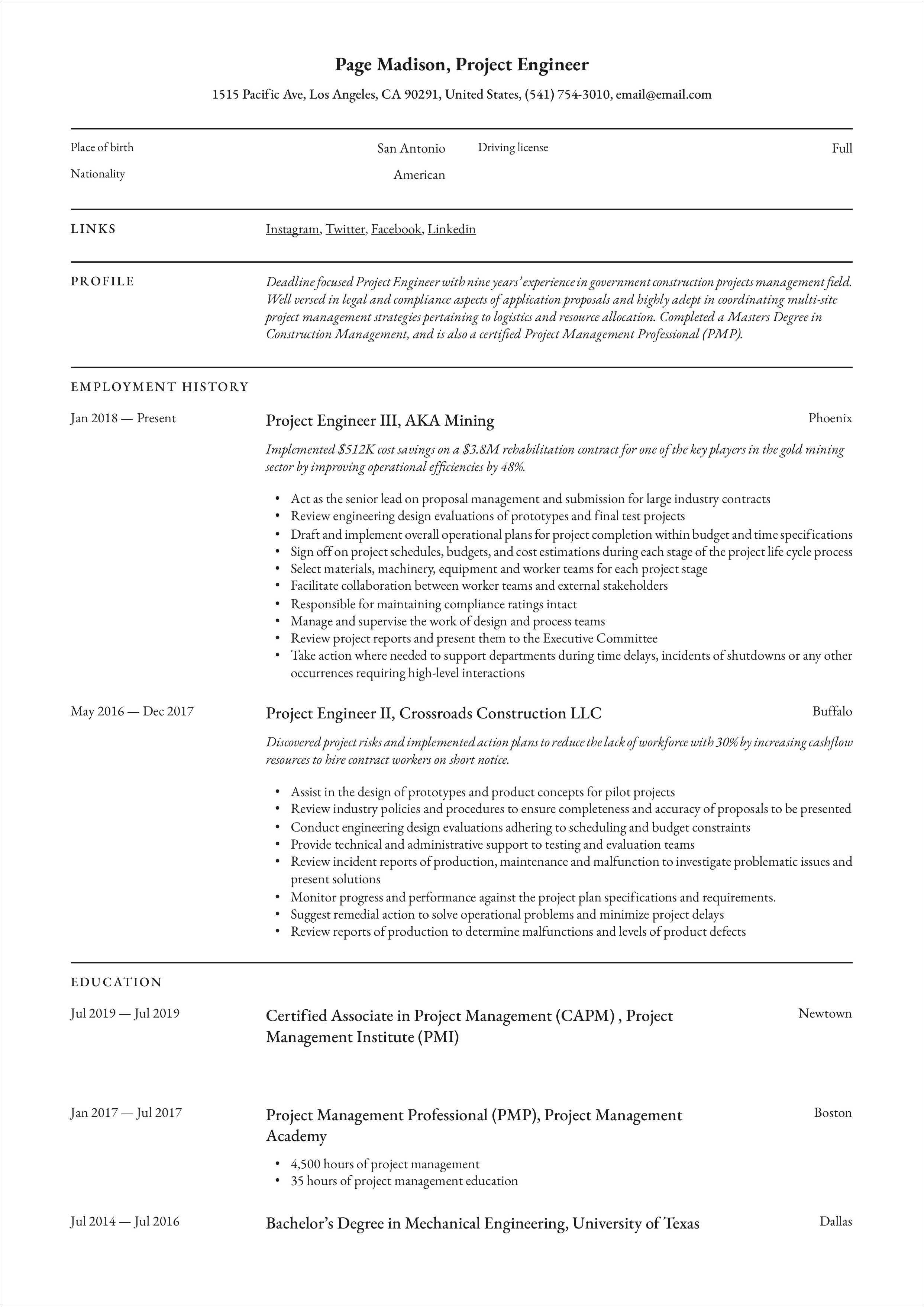 Objectives For Resume Of Engineers