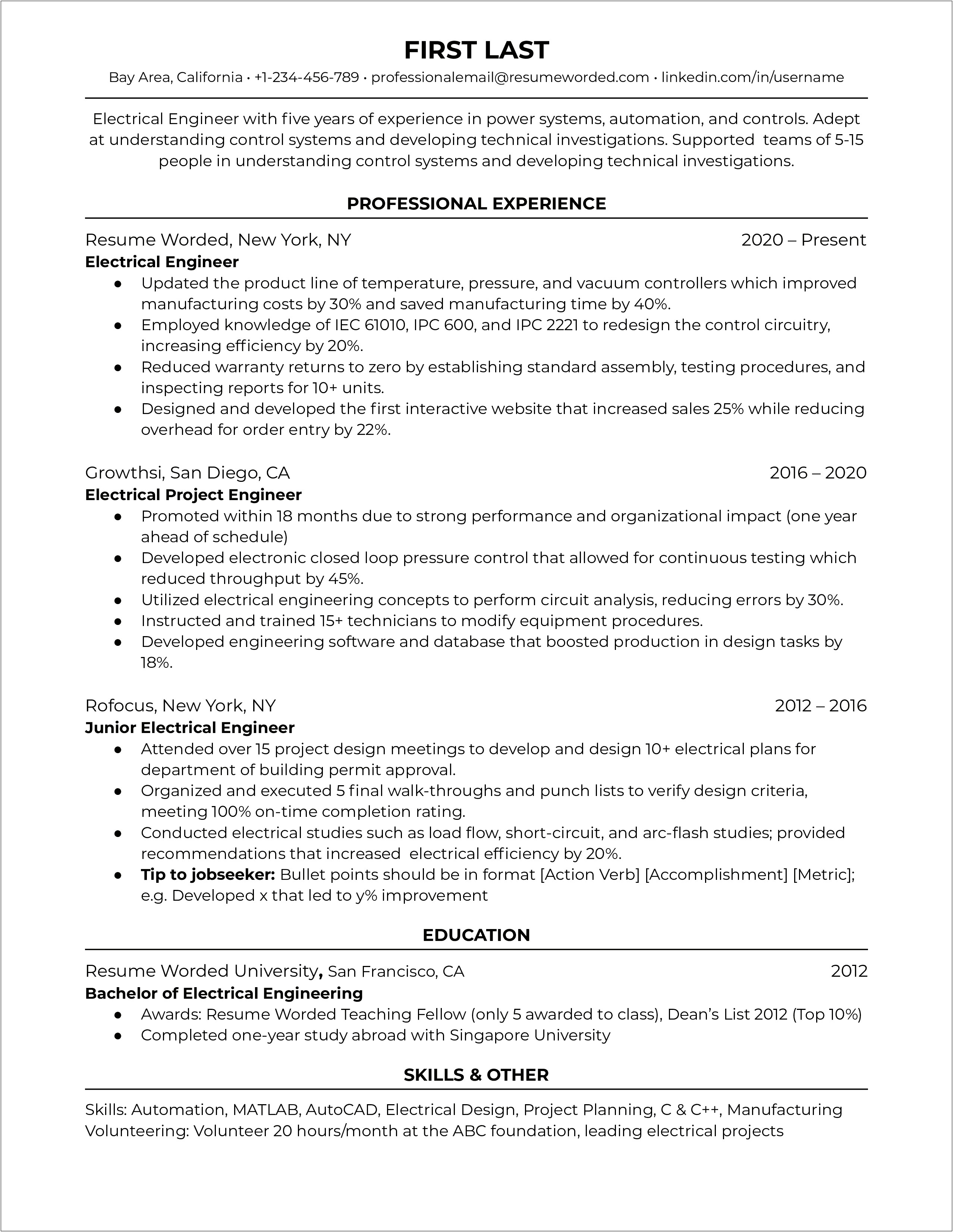 Objectives For Resumes For Electrical Engineer