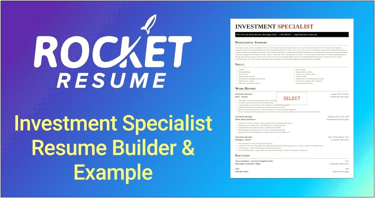 Objectives For Resumes For Investment Specialist