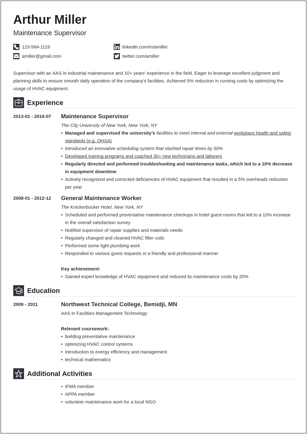 Objectives For Resumes For Maintenance Position