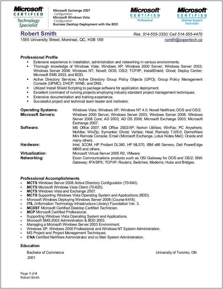 Objectives For System Administrator Resume