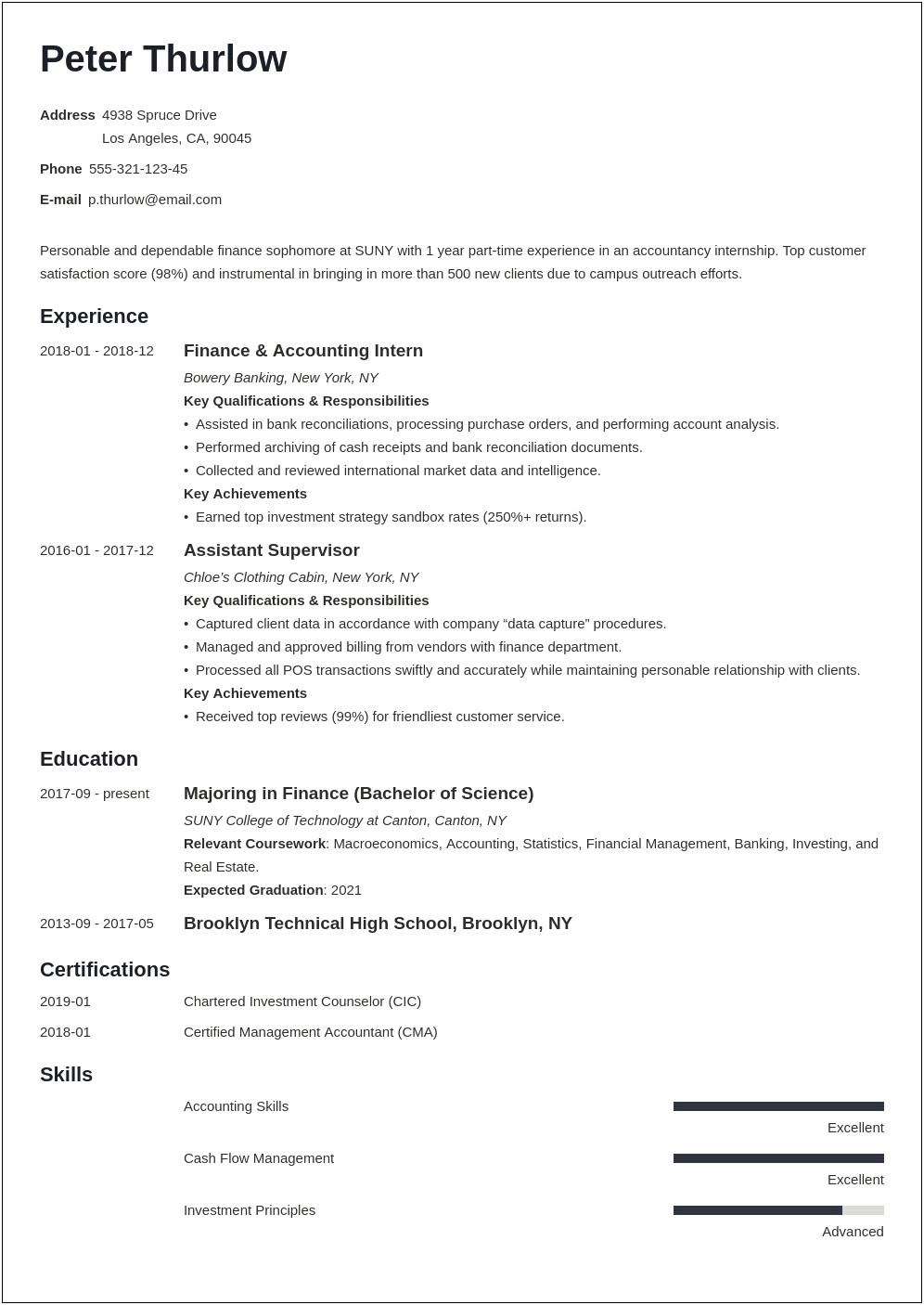Objectives In A Resume For Internship