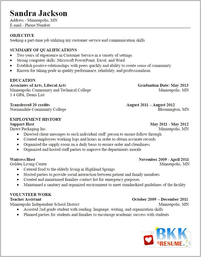 Objectives In Resume Customer Service