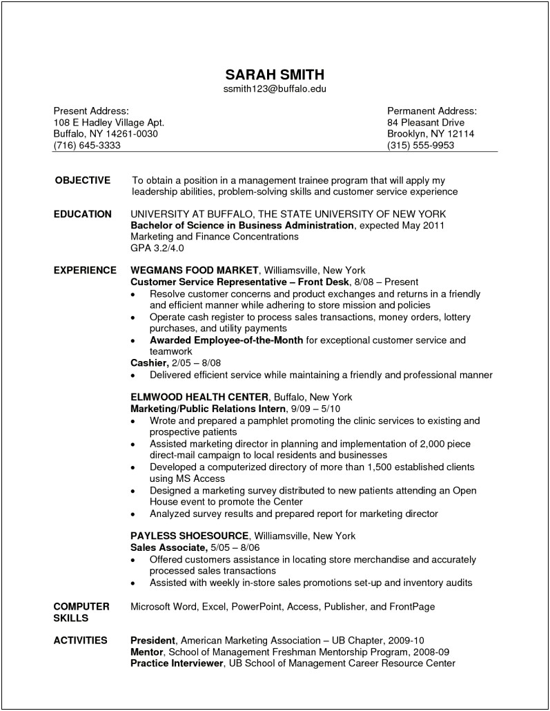 Objectives On A Resume Example Retail
