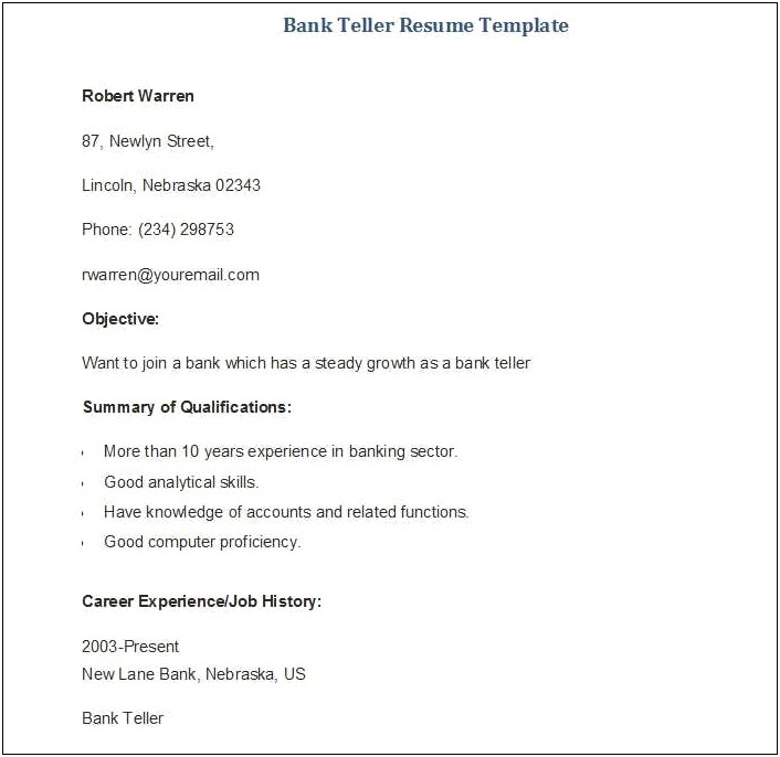 Objectives On A Resume For A Bank Teller