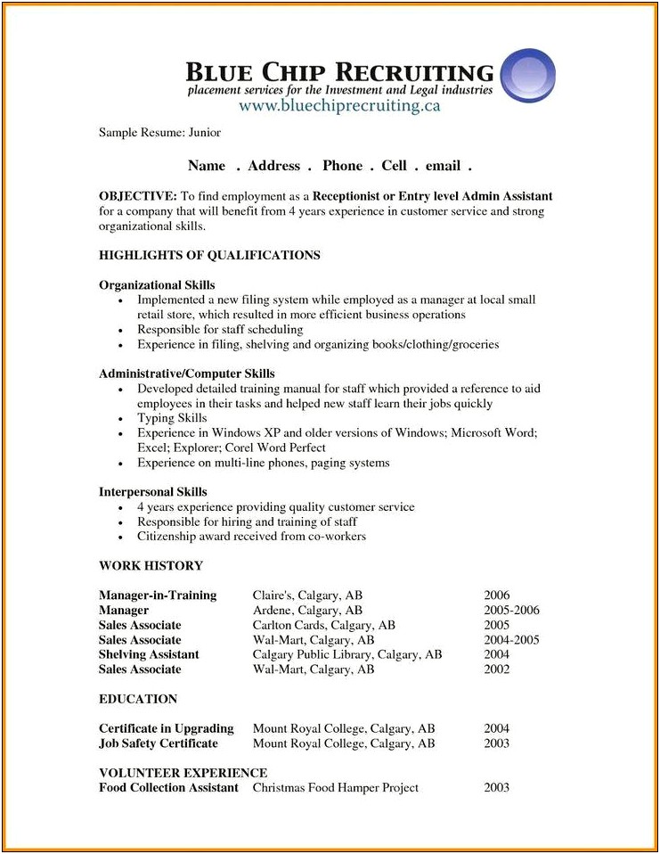 Objectives On A Resume For Receptionist