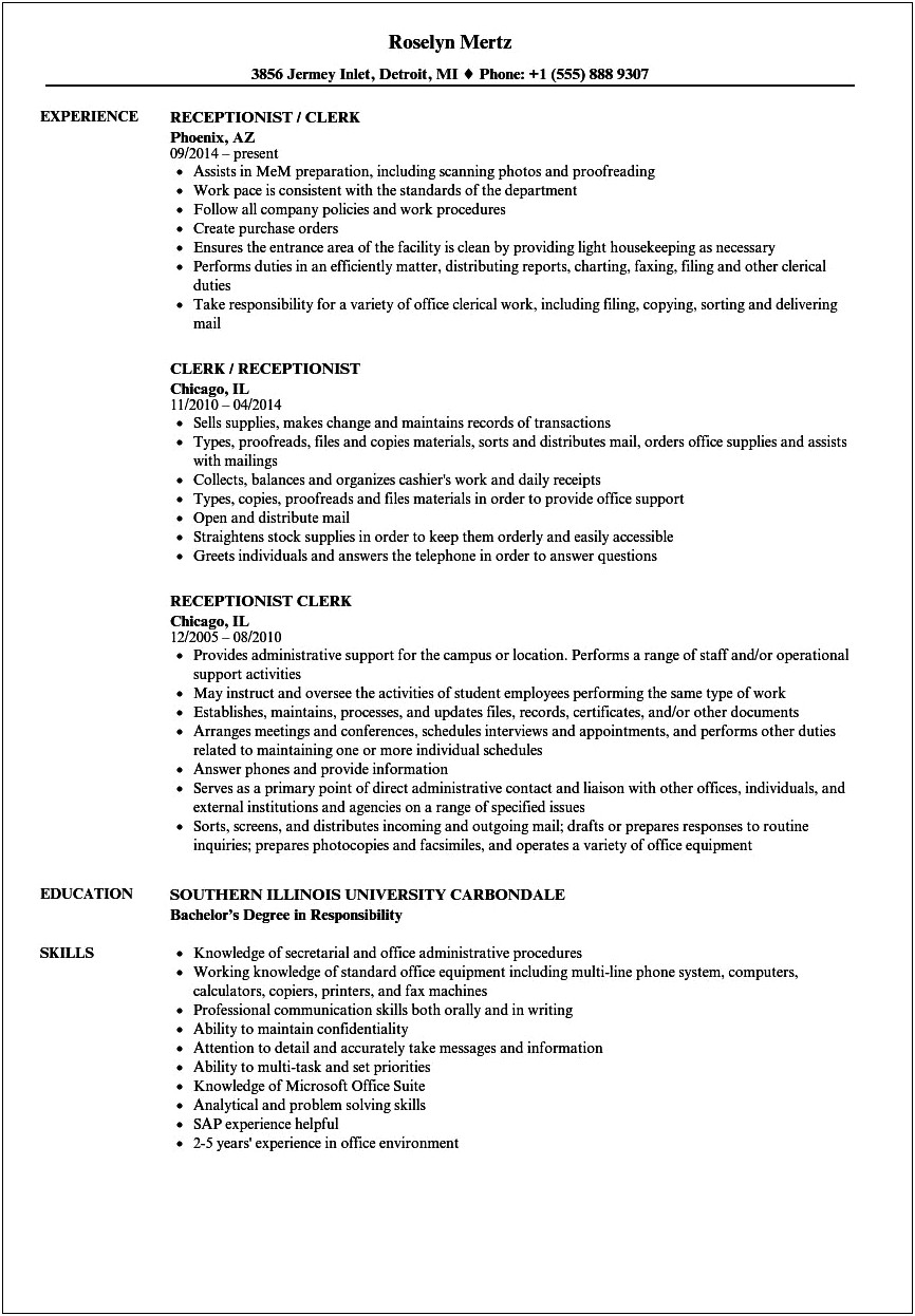 Objectives On Resume For Receptionist