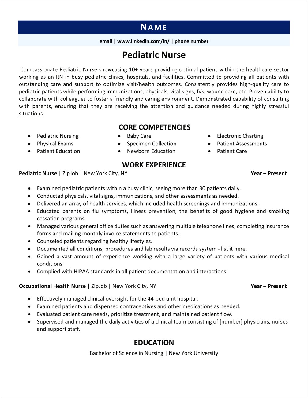 Occupational Health Nurse Resume Example