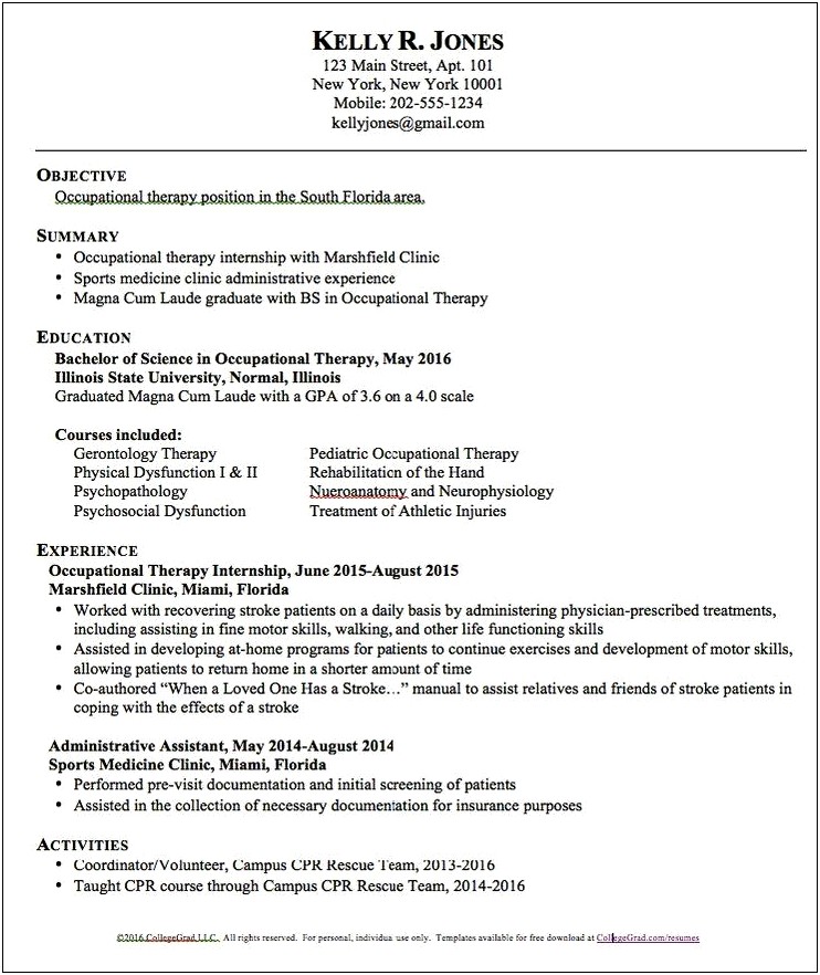 Occupational Therapy Assistant Career Objective Resume