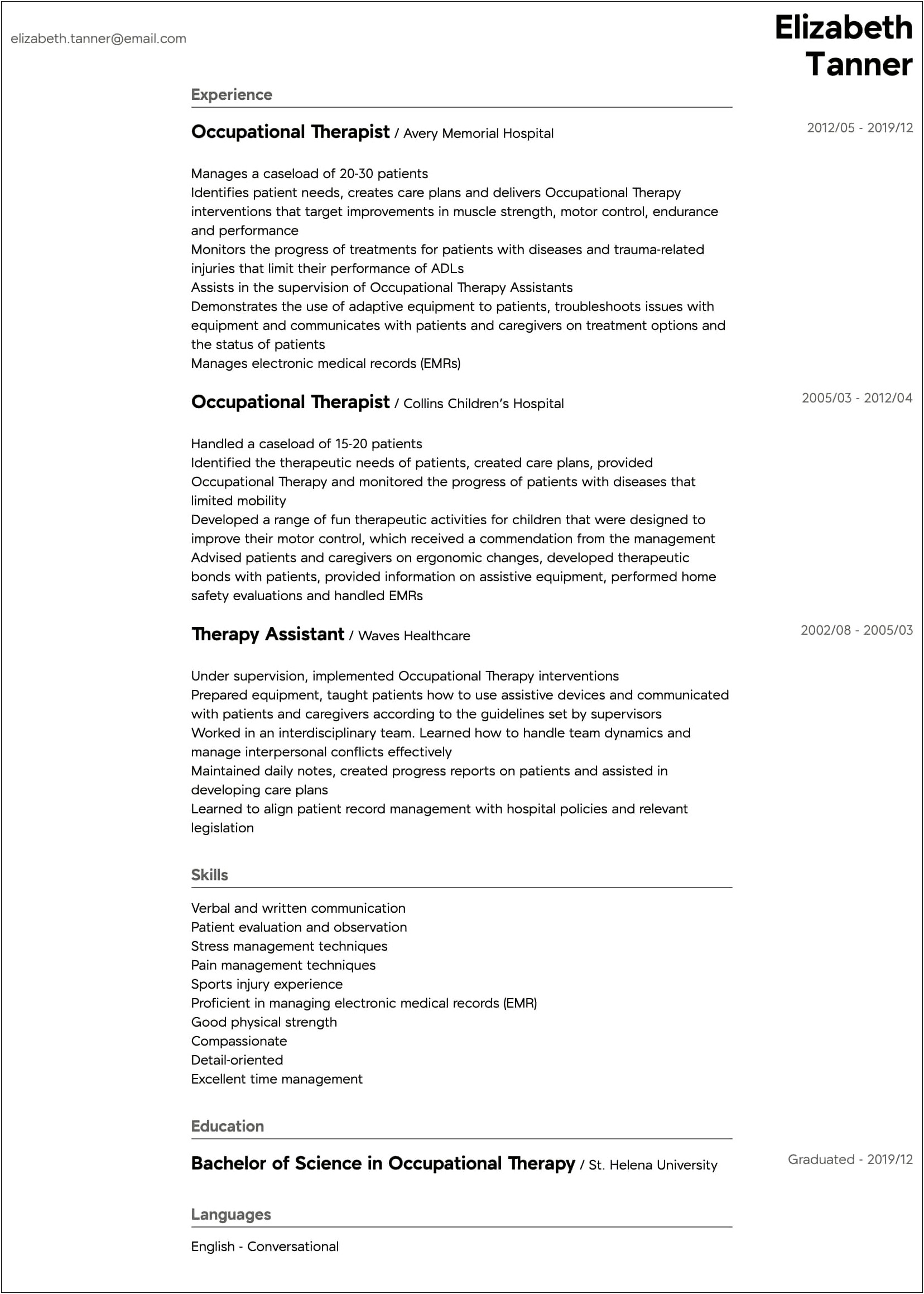 Occupational Therapy Assistant Objective Resume