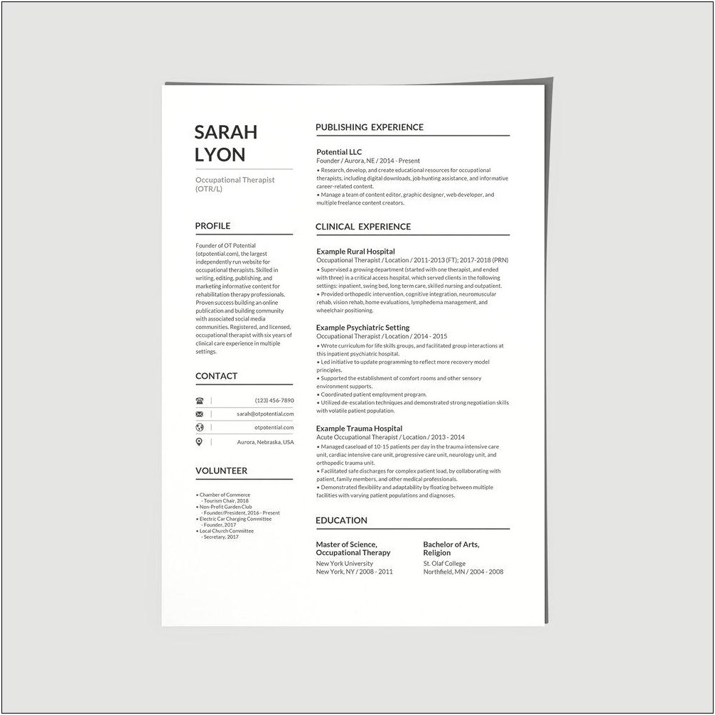 Occupational Therapy Resume And Cover Letter