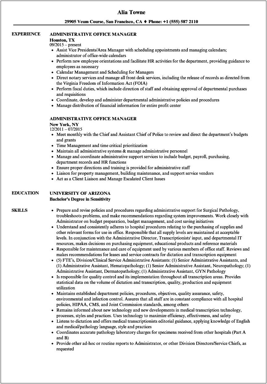 Office Admin Job Description Resume