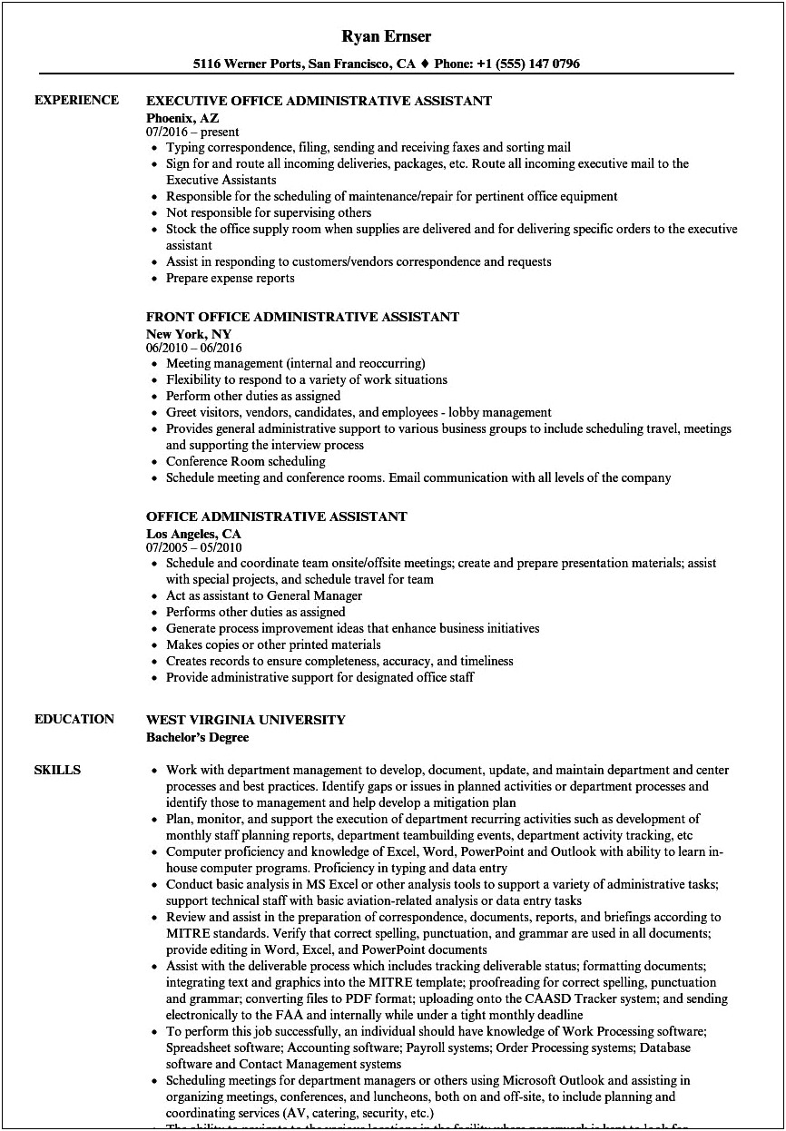 Office Administrative Assistant Resume Examples