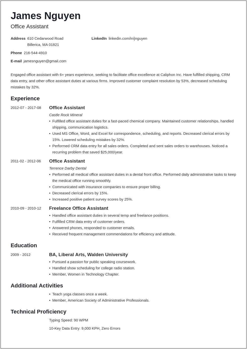 Office Assistan Resume Skills Examples